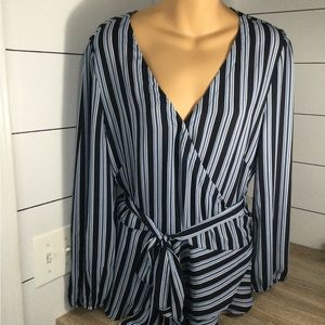 Loft peplum wrap blouse‎ Womens size Large blue stripe
